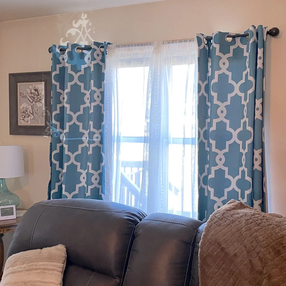 NWT Kirklands Home OXFORD TEAL THERMAL Curtain Panel SET 96” Home Decor NICE
